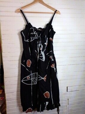 Tribu Black Spaghetti Strap Jumpsuit with Abstract Fish Print